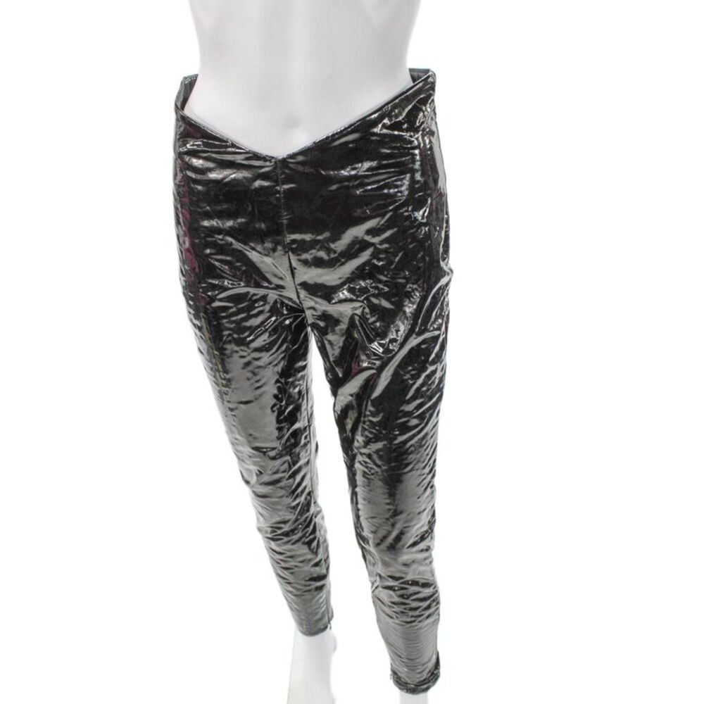 Hours Women Polyurethane Black Solid Leggings Size S